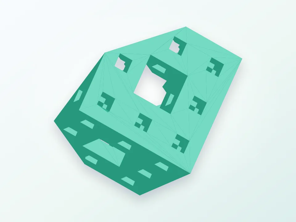Diagonal cut Menger sponge 3D model preview