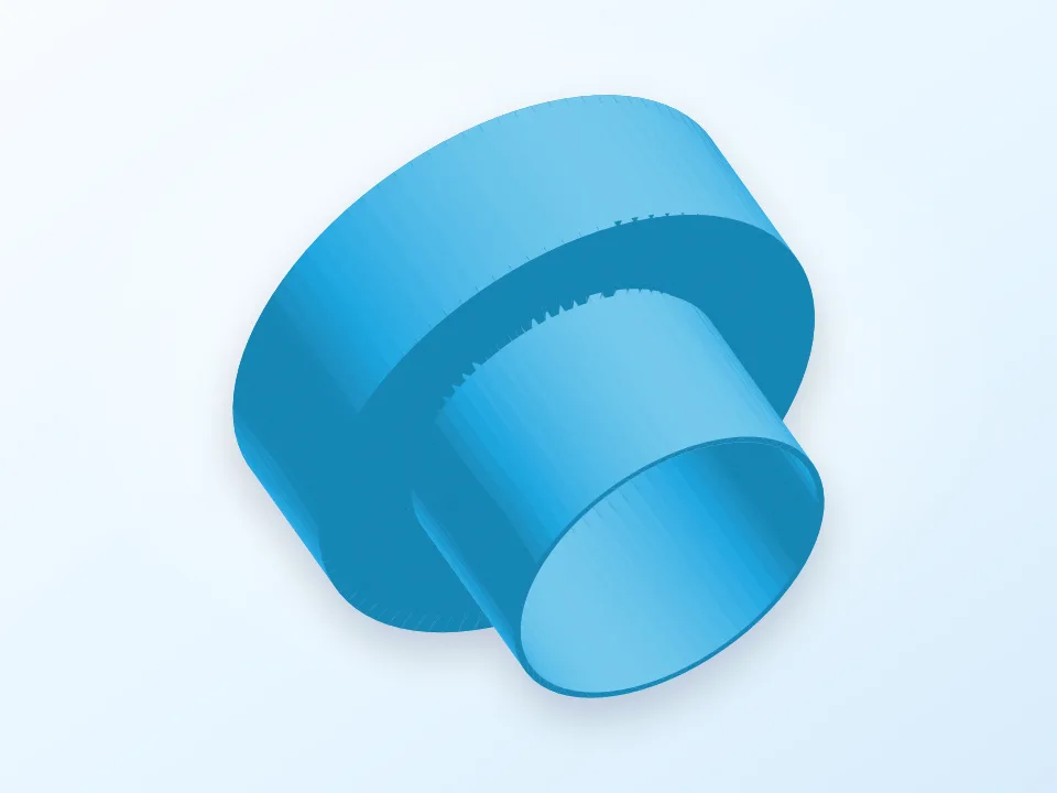 Blue 3D preview of a drainage spigot adapter