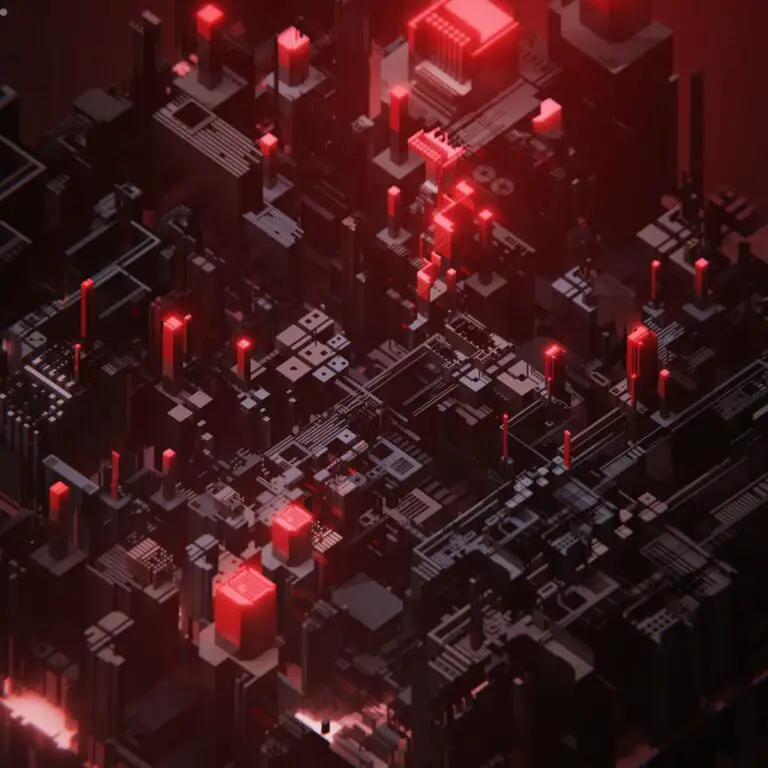 glowing red and black 3D electronic parts